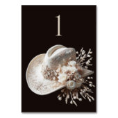 Weißer Cowgirl-Hut mit Blume Tischnummer (Vorderseite)