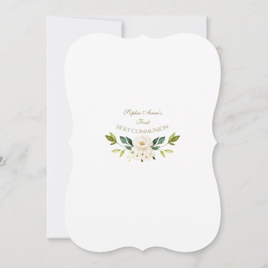 Weißer Creme Blumenreath Goldheilige Kommune Einladung (Rückseite)