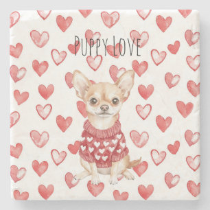 Weißer Creme Chihuahua-Hund rote Herzen Steinuntersetzer