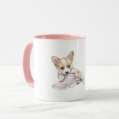 Weißer Creme-Welpe mit rosa Schuh Tasse (Vorderseite Links)
