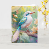 Weißer Crew Aquamariner Wing Fantasy Bird Karte (Gelbe Blume)