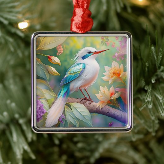 Weißer Crew Aquamariner Wing Fantasy Bird Ornament Aus Metall (Baum)