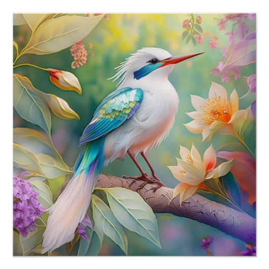 Weißer Crew Aquamariner Wing Fantasy Bird Poster (Vorderseite)