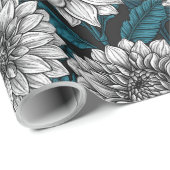 Weißer Dahlia-Garten/blaue Blätter 2 Geschenkpapier (Rolleneckpunkt)