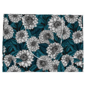 Weißer Dahlia-Garten/blaue Blätter 2 Große Geschenktüte (Rückseite)
