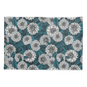 Weißer Dahlia-Garten/blaue Blätter 2 Kissenbezug (Rückseite-Links)