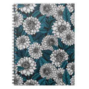 Weißer Dahlia-Garten/blaue Blätter 2 Notizblock