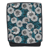 Weißer Dahlia-Garten/blaue Blätter 2 Rucksack (Vorderseite)