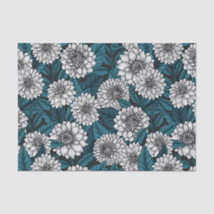 Weißer Dahlia-Garten/blaue Blätter 2 Seidenpapier