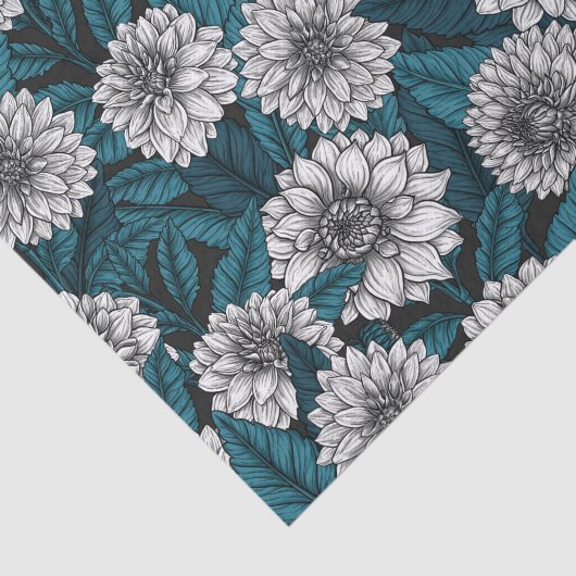 Weißer Dahlia-Garten/blaue Blätter 2 Seidenpapier (Ausschnitt)