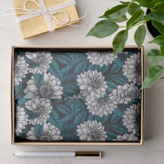 Weißer Dahlia-Garten/blaue Blätter 2 Seidenpapier (Geschenk)