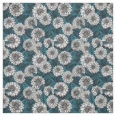 Weißer Dahlia-Garten/blaue Blätter 2 Stoff (Muster)