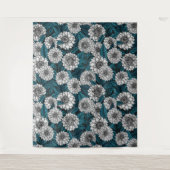 Weißer Dahlia-Garten/blaue Blätter 2 Wandteppich (Vorderseite)