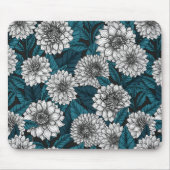 Weißer Dahlia-Garten/blaue Blätter Mousepad (Vorne)