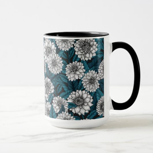 Weißer Dahlia-Garten/blaue Blätter Tasse (Rechts)