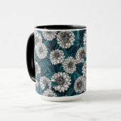 Weißer Dahlia-Garten/blaue Blätter Tasse (Vorderseite Links)