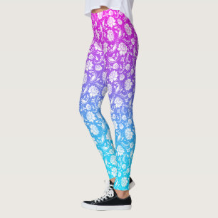 Weißer Damasken auf rosa bis blaue Ober Leggings