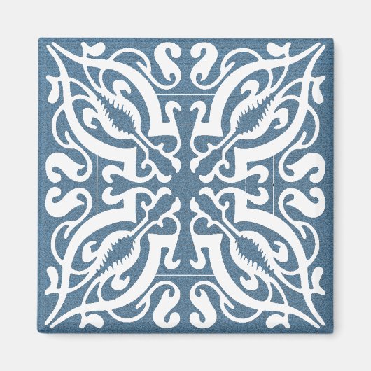 Weißer Damast auf Denim Hintergrund Magnet (Vorne)