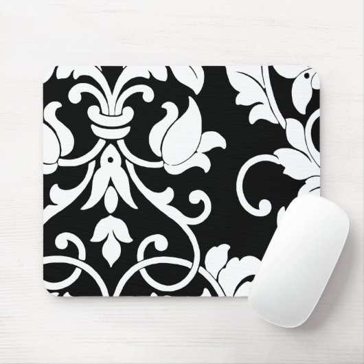 Weißer Damast auf schwarz Mousepad (Mit Mouse)