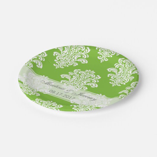 Weißer Damast, beliebiger Farbhintergrund Pappteller (Schrägansicht)