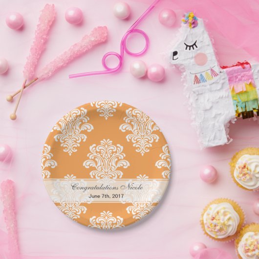 Weißer Damast, beliebiger Farbhintergrund Pappteller (Party)