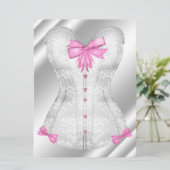 Weißer Damast Pink Bows Corset Lingerie Dusche Einladung (Stehend Vorderseite)