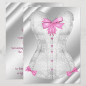 Weißer Damast Pink Bows Corset Lingerie Dusche Einladung (Vorne/Hinten)