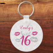 Weißer Damast, rosa und grauer Glitzer Schlüsselanhänger (Vorderseite)