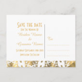 Weißer Damast Save the Date Ankündigungspostkarte (Rückseite)