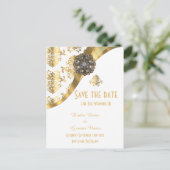 Weißer Damast Save the Date Ankündigungspostkarte (Stehend Vorderseite)