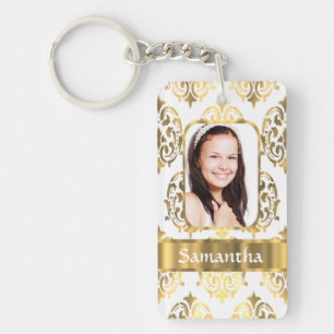 Weißer Damast Schlüsselanhänger