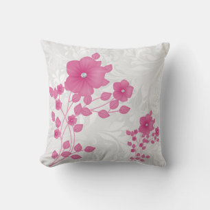 Weißer Damast u. rosa Blumen-Kissen Kissen