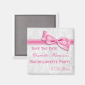 Weißer Damast u. rosa Bogen Bachelorette Save the Magnet (Vorderseite/Rückseite)