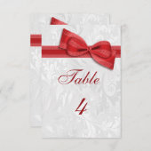 Weißer Damast und Bow mit roten Imitaten Einladung (Vorne/Hinten)