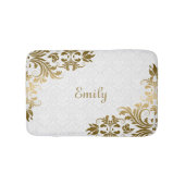Weißer Damast und Gold-Wirbel Badematte (Vorderseite)