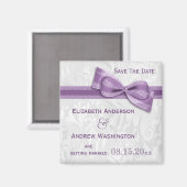 Weißer Damast und Imitat beugt Save the Date Magnet (Vorderseite/Rückseite)