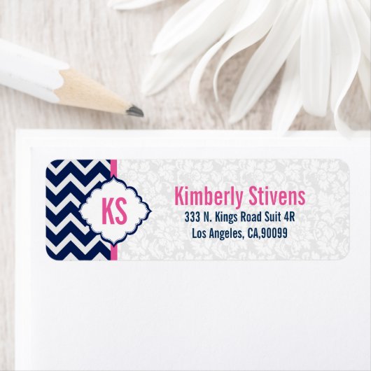 Weißer Damast und Navy Blue Zickzack (Insitu)