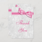 Weißer Damast und rosa Imitat-Bogen danken Ihnen Dankeskarte (Vorne/Hinten)