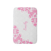 Weißer Damast und rosa Wirbel Badematte (Vorderseite Vertikal)