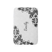 Weißer Damast und schwarze Wirbel Badematte (Vorderseite Vertikal)