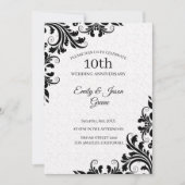 Weißer Damast und schwarze Wirbel Einladung (Vorderseite)