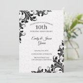 Weißer Damast und schwarze Wirbel Einladung (Stehend Vorderseite)