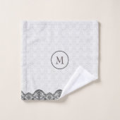 Weißer Damast und schwarzer Rand Badhandtuch Set (Waschlappen)