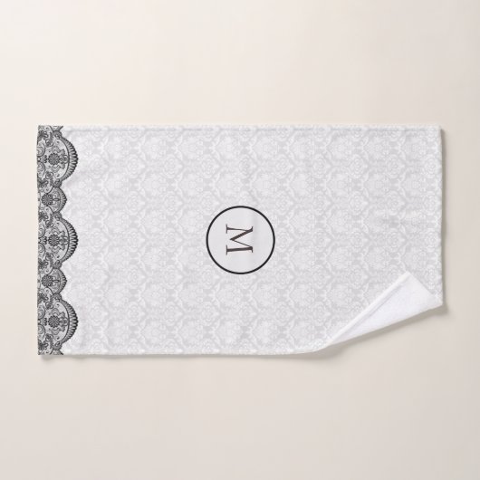 Weißer Damast und schwarzer Rand Badhandtuch Set (Handtuch)