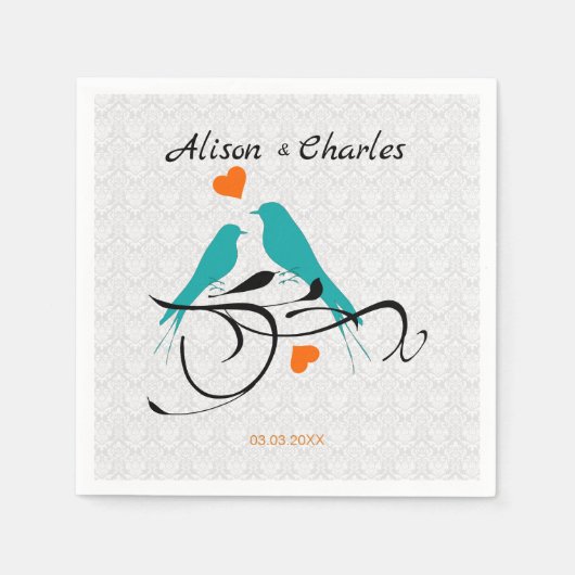 Weißer Damast und Vögel Serviette (Vorderseite)