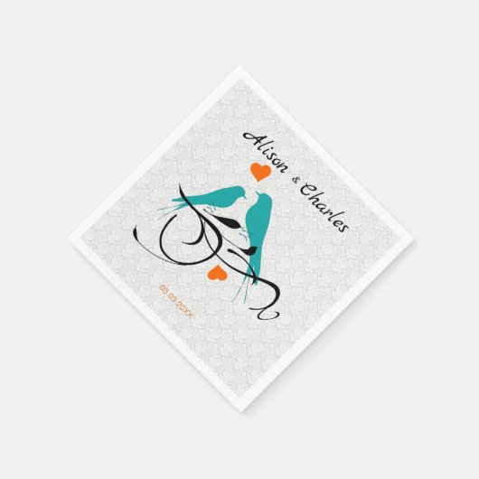 Weißer Damast und Vögel Serviette (Ecke)