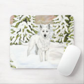 Weißer Deutscher Hirte im Winterschneemuskeln Mousepad (Mit Mouse)