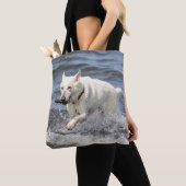 Weißer deutscher Schäfer auf See George Tasche (Von Nahem)