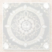 Weißer Diamant, Goldgrenzenmandala-Design Glasuntersetzer (Rückseite)