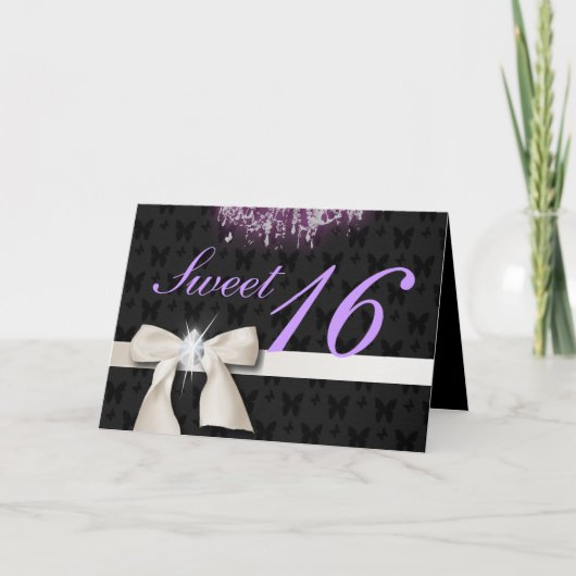 Weißer Diamantbow Sweet 16 Karte (Vorderseite)